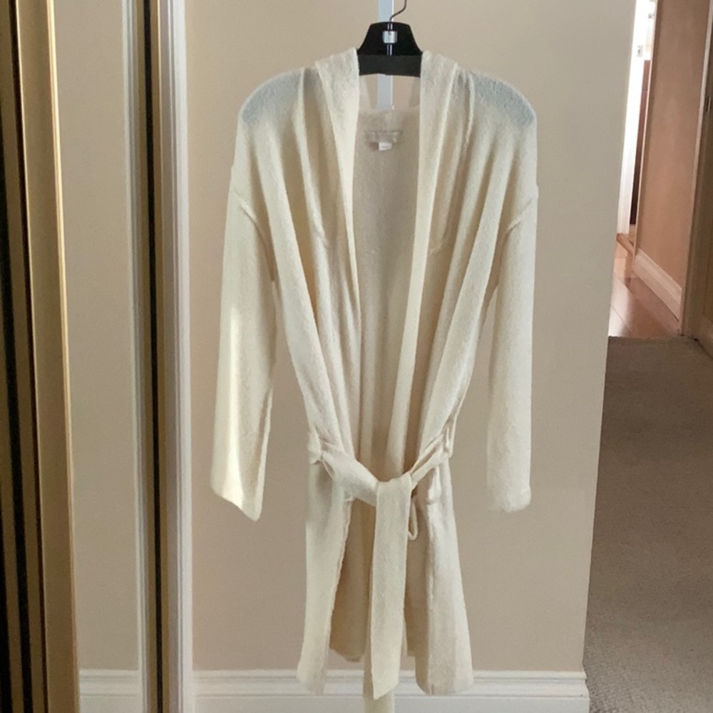 SOLD - Barefoot Dreams CozyChic Lite Hooded Bathrobe, Cream Size 1 Small